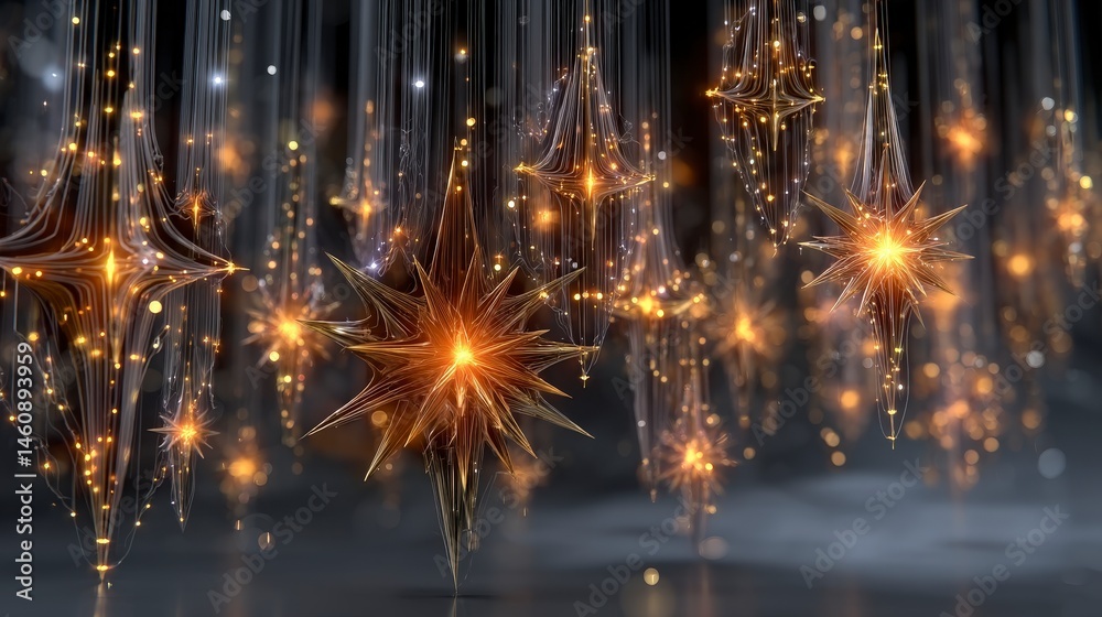 Sparkling Golden Stars Festive Holiday Lights Magical Glowing Ornament