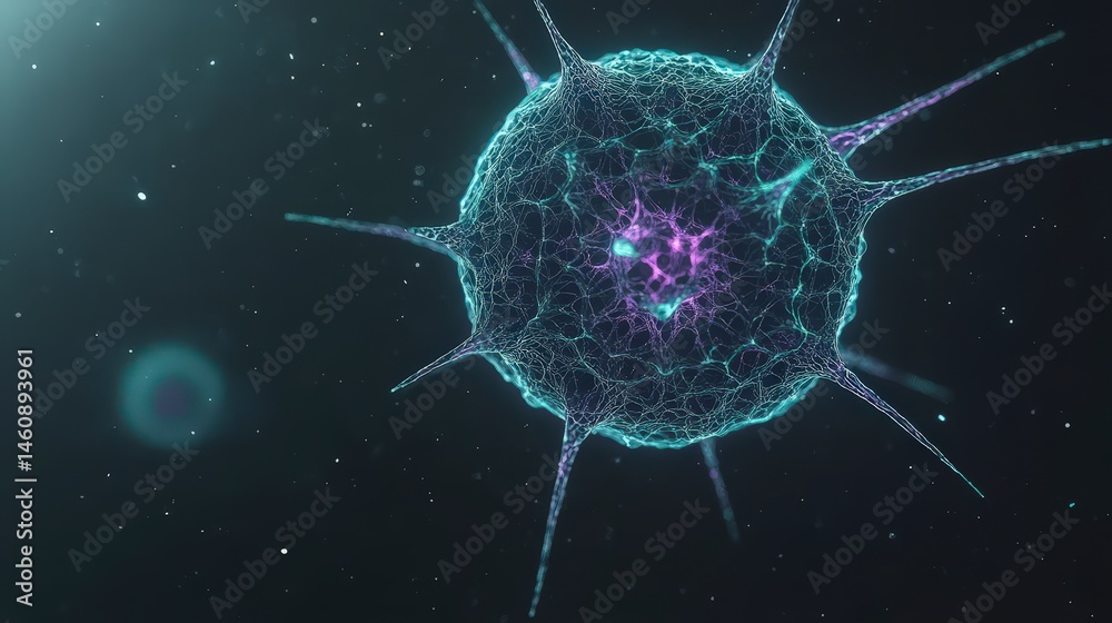 Microscopic Cell Abstract Biology Glowing Purple Blue Science Background
