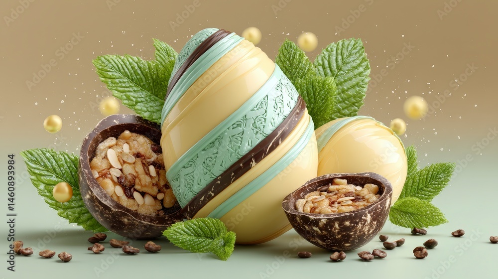 Elegant White Chocolate Easter Eggs with Nuts Mint