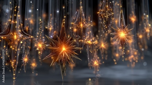 Obraz na płótnie Sparkling Golden Stars Festive Holiday Lights Magical Glowing Ornament w salonie