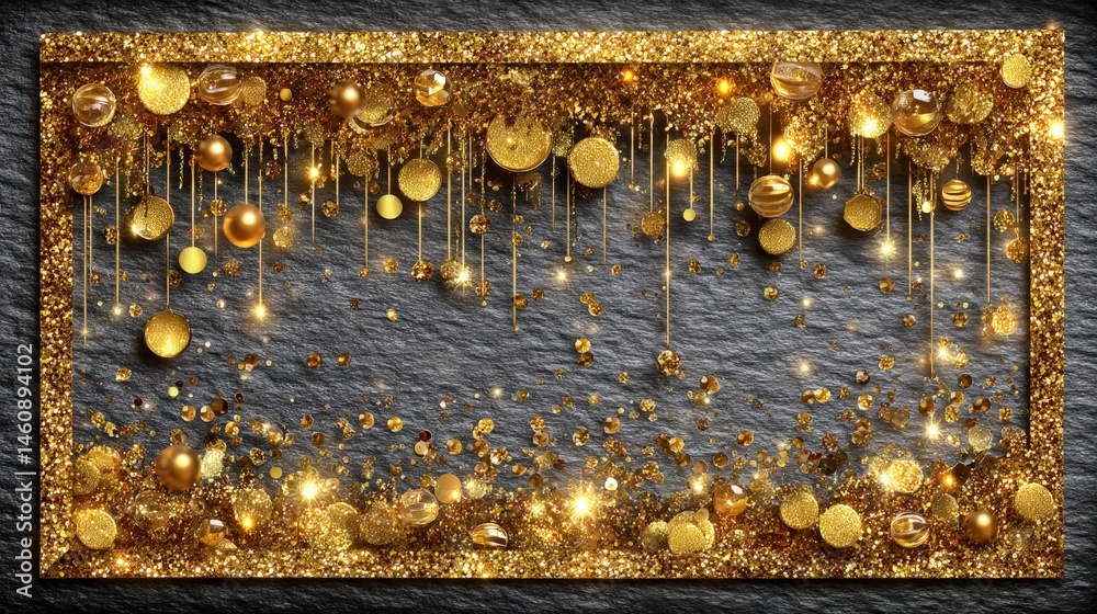 Gold Glitter Frame Festive Background Luxury Texture Shiny Ornament Holiday Decor