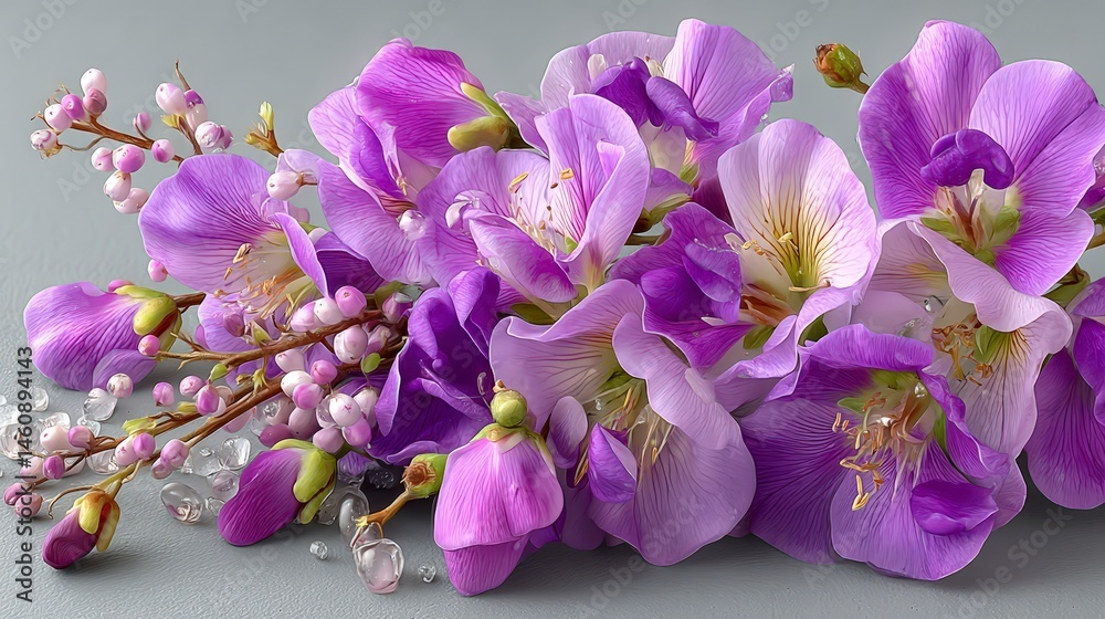Stunning Purple Sweet Pea Flowers Minimalist Floral Arrangement Nature Photography
