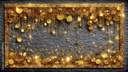 Obraz na płótnie Gold Glitter Frame Festive Background Luxury Texture Shiny Ornament Holiday Decor w salonie