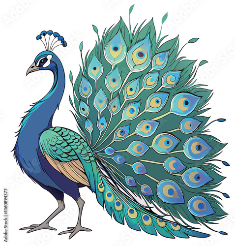 Artistic Rendering of a Peacock Displaying