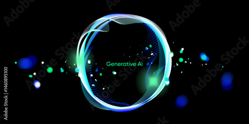 Illustration of abstract stream information with cyan line and dot. Big data, technology, AI, data transfer, data flow, large language model, generative ai	