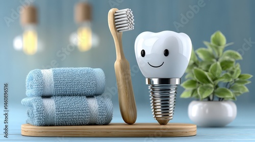 Obraz na płótnie Dental Implant Toothbrush and Towels Oral Hygiene Wellness w salonie