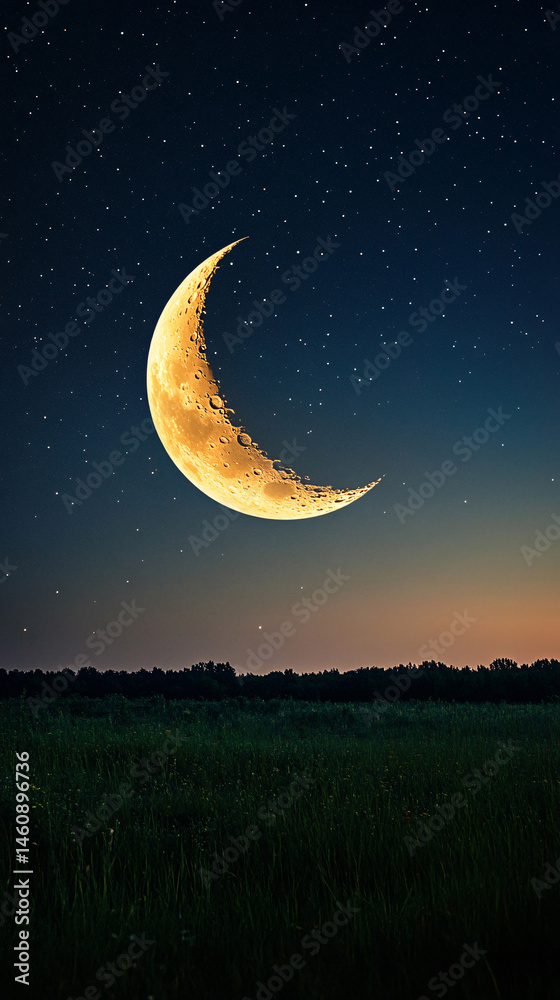 Naklejka premium Orange moon over great waterfall 