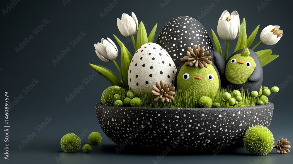 Easter Eggs Tulips Spring Minimalist 3D Render Still Life