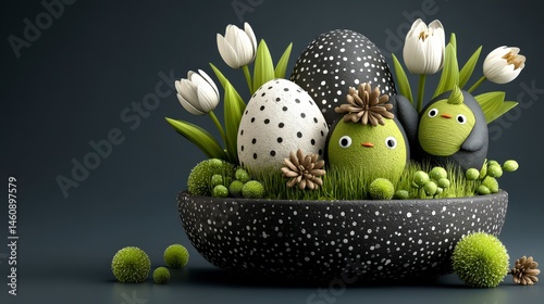 Obraz na płótnie Easter Eggs Tulips Spring Minimalist 3D Render Still Life w salonie