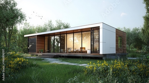 Modern, minimalist tiny house exterior design.
