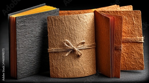 Obraz na płótnie Vintage Handmade Paper Notebooks Rustic Textures Blank Pages Craft Supplies Journaling w salonie