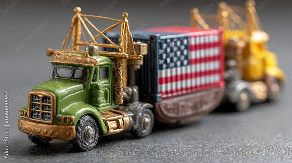US Import Export Trucking Global Trade American Flag Container Miniature Model Cargo