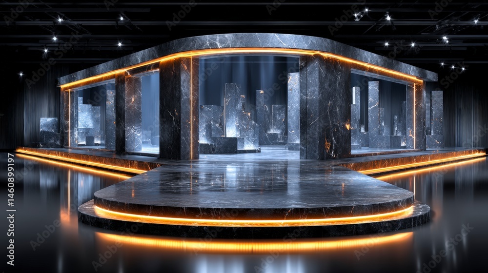 Futuristic Marble Showroom Modern Interior Design Empty Space Product Display