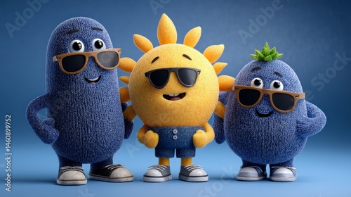 Happy Sun   Friends  Summer Fun  Cartoon Characters  3D Render