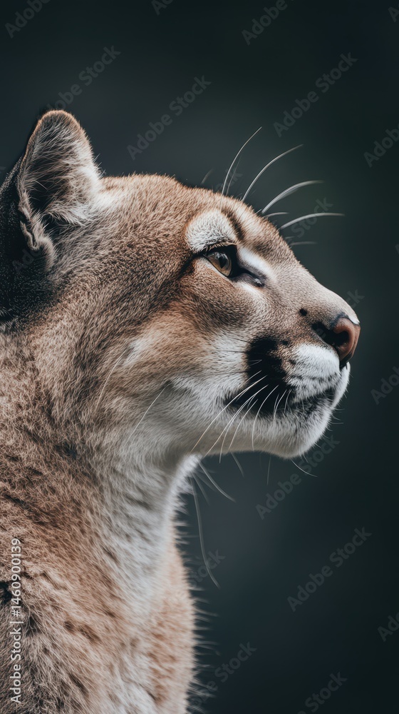Naklejka premium Profile of a Majestic Mountain Lion Looking Right in Studio Lighting Calm and Focused Wildlife Portrait of a Cougar
