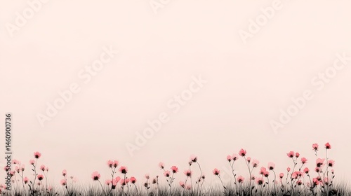 Obraz na płótnie Minimalist Pink Flowers on Beige Background Delicate Floral Design Nature Wallpaper Bot w salonie