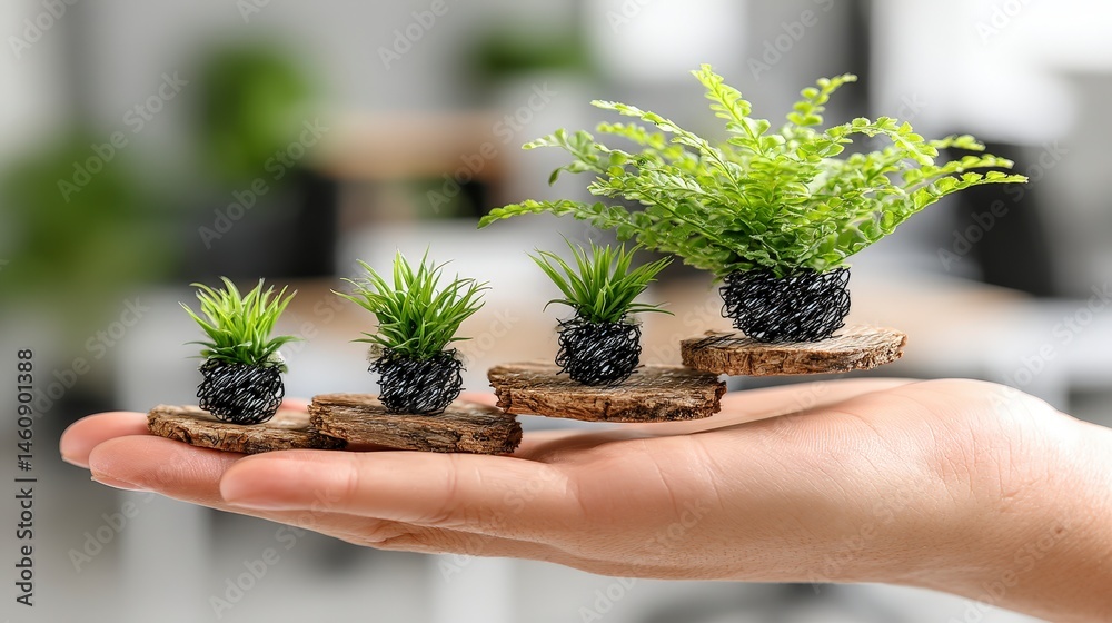 Growing Business Success Plants on Hand Minimalist Concept