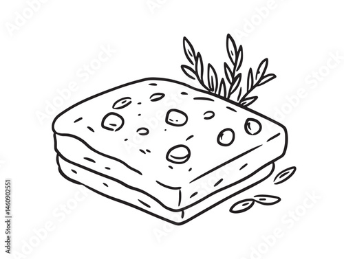 Focaccia Food Line Art Illustration for Creative Design