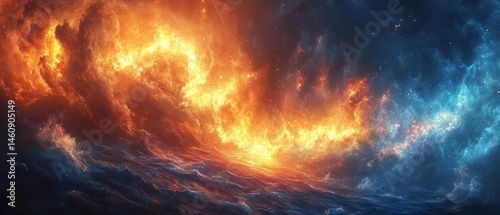 dramatic battlefield where elemental warriors clash, with fire, water, and wind creating a chaotic spectacle, Generative AI