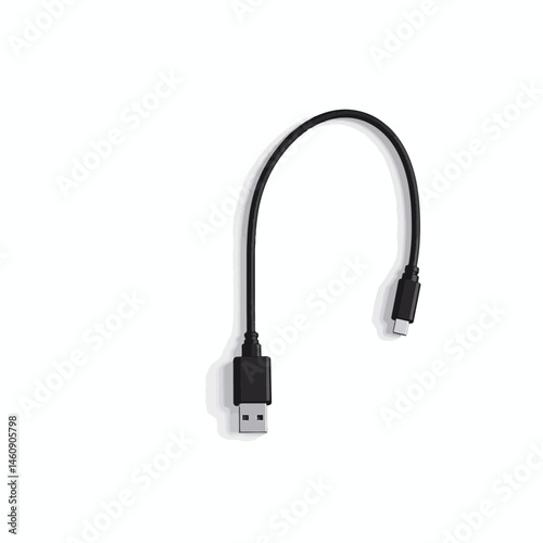 Minimalist disconnected USB cable on white surface, simplicity concept