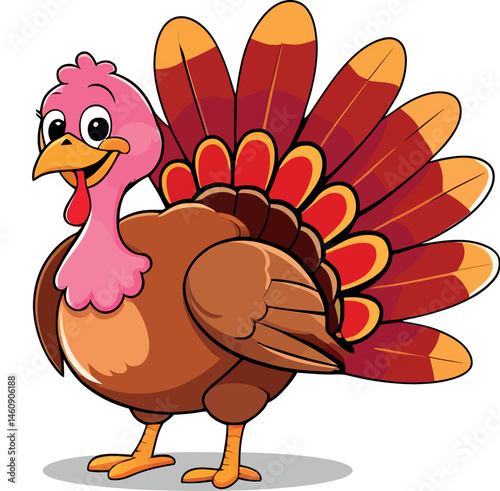 A cartoon turkey with a pink head