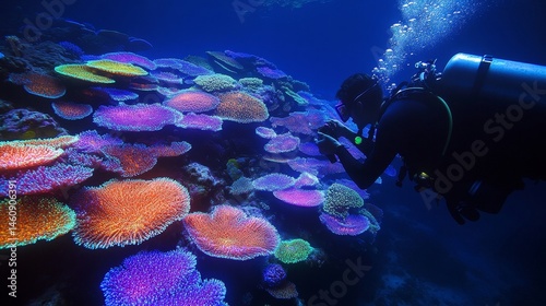 bustling underwater festival where bioluminescent creatures perform and coral reefs light up in vibrant colors, Generative AI