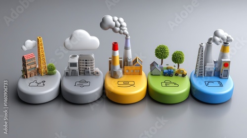 Obraz na płótnie Industrial Pollution CO2 Emissions Factory Cityscape 3D Render w salonie