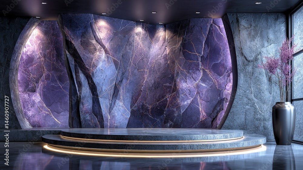Luxurious Purple Marble Wall with Modern Platform Floor