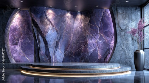 Obraz na płótnie Luxurious Purple Marble Wall with Modern Platform Floor w salonie
