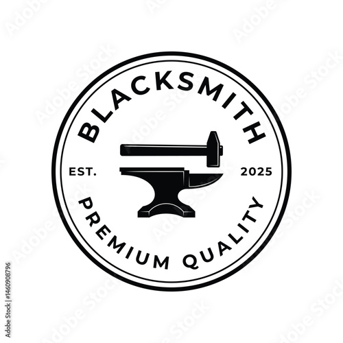 vintage blacksmith logo vector illustration badge design