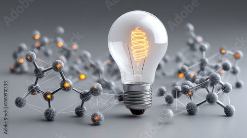 Obraz na płótnie Innovation Glowing Lightbulb Molecular Network w salonie