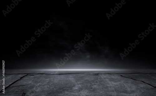 3D Rendering Abstract crack asphalt light in a dark empty street lightning.