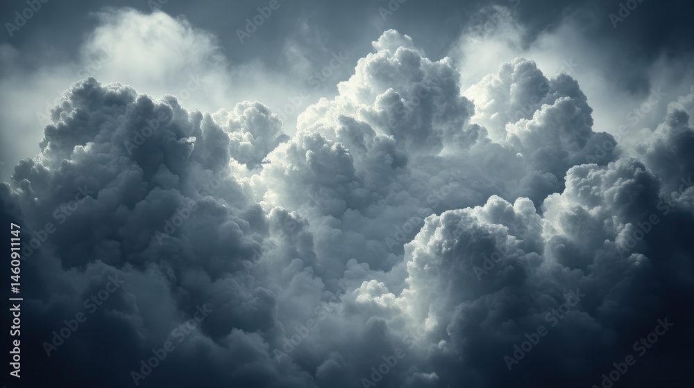 Fototapeta premium Dramatic Cloudscape of Stormy Cumulus Clouds Gathering Overhead in a Moody Atmospheric Sky Weather Phenomenon
