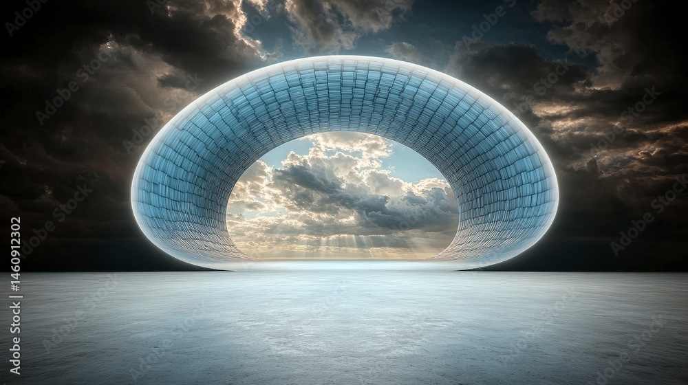 Abstract Tunnel Sky Clouds Modern Architecture Futuristic Design Empty Space Minimal