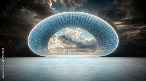 Obraz na płótnie Abstract Tunnel Sky Clouds Modern Architecture Futuristic Design Empty Space Minimal w salonie