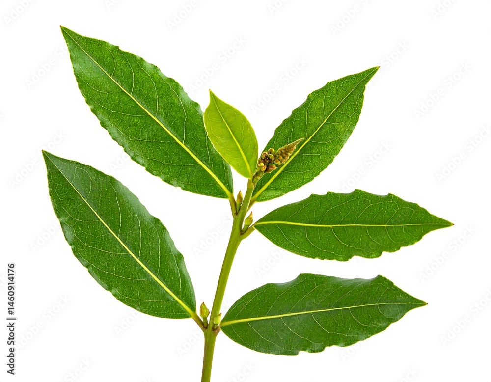 Fototapeta premium Vibrant Green Bay Leaves on White Background