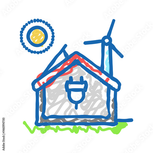 vegetated façade green building icon doodle illustration