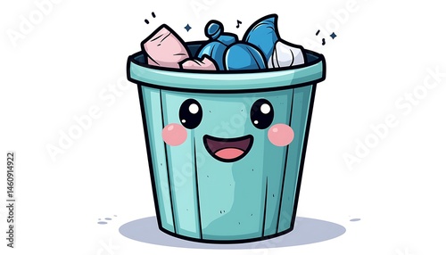Happy trash can overflowing with waste