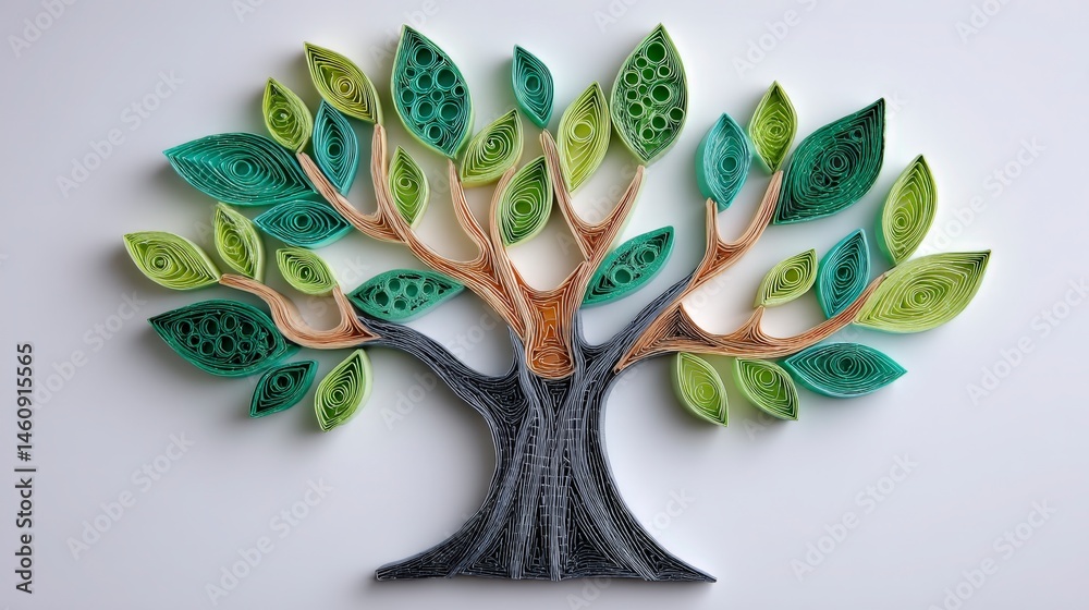 Paper Quilling Tree Art Nature Green Leaves Minimalist Design