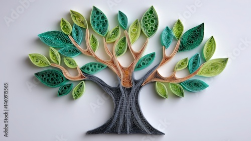 Obraz na płótnie Paper Quilling Tree Art Nature Green Leaves Minimalist Design w salonie