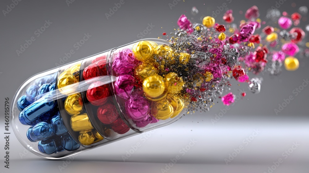 Exploding Capsule Colorful Medication Pills Pharmacy Healthcare Science