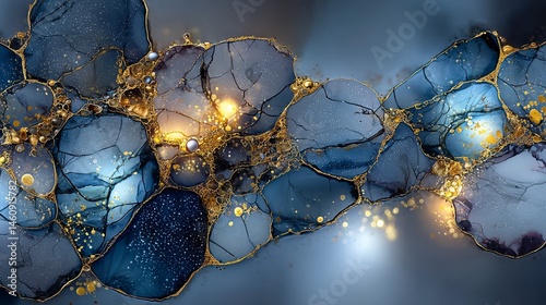 Obraz na płótnie Abstract Blue Gold Marble Texture Luxury Ink Art Background w salonie