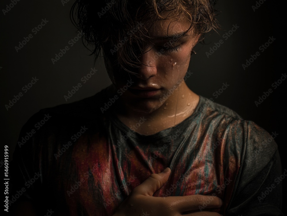 Fototapeta premium Close-up portrait of a distressed young person.