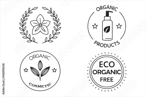 A silhouette, vector set of natural and organic cosmetics in trendy linear style logo design elemennts.
