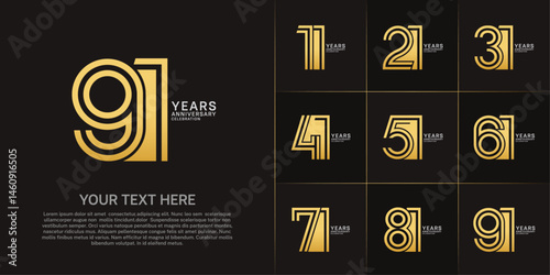 Anniversary set design with double line number. golden and silver color for celebration event