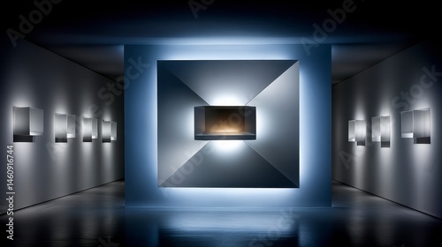 Obraz na płótnie Modern Gallery Interior Minimalist Architecture Lit Display Cases Interior Design w salonie