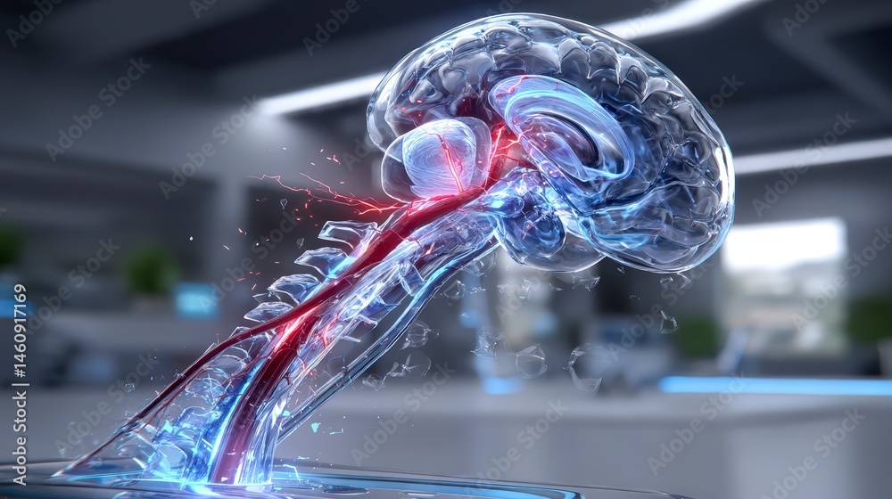 3D Brain Anatomy Stroke Blood Vessel Blockage Medical Illustration