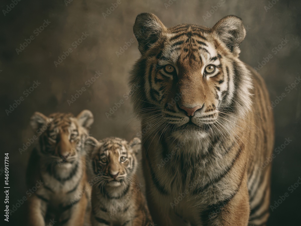 Fototapeta premium Close-up portrait of a tiger and its cubs.