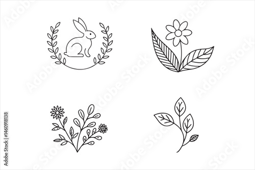 A silhouette, vector set of natural and organic cosmetics in trendy linear style logo design elemennts.