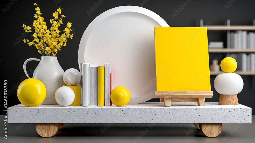Minimalist Home Decor Yellow White Still Life with Books Blank Canvas